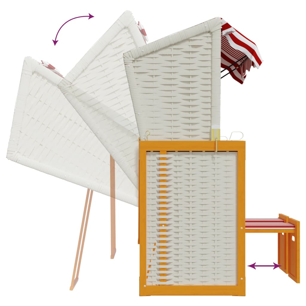 Strandstoel met kussens poly rattan en hout rood en wit