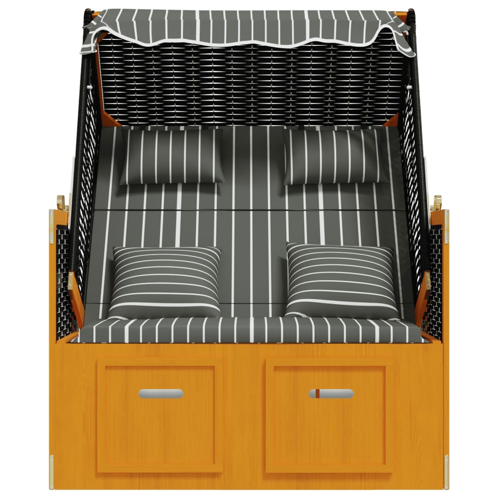 Strandstoel met kussens poly rattan en hout zwart en grijs