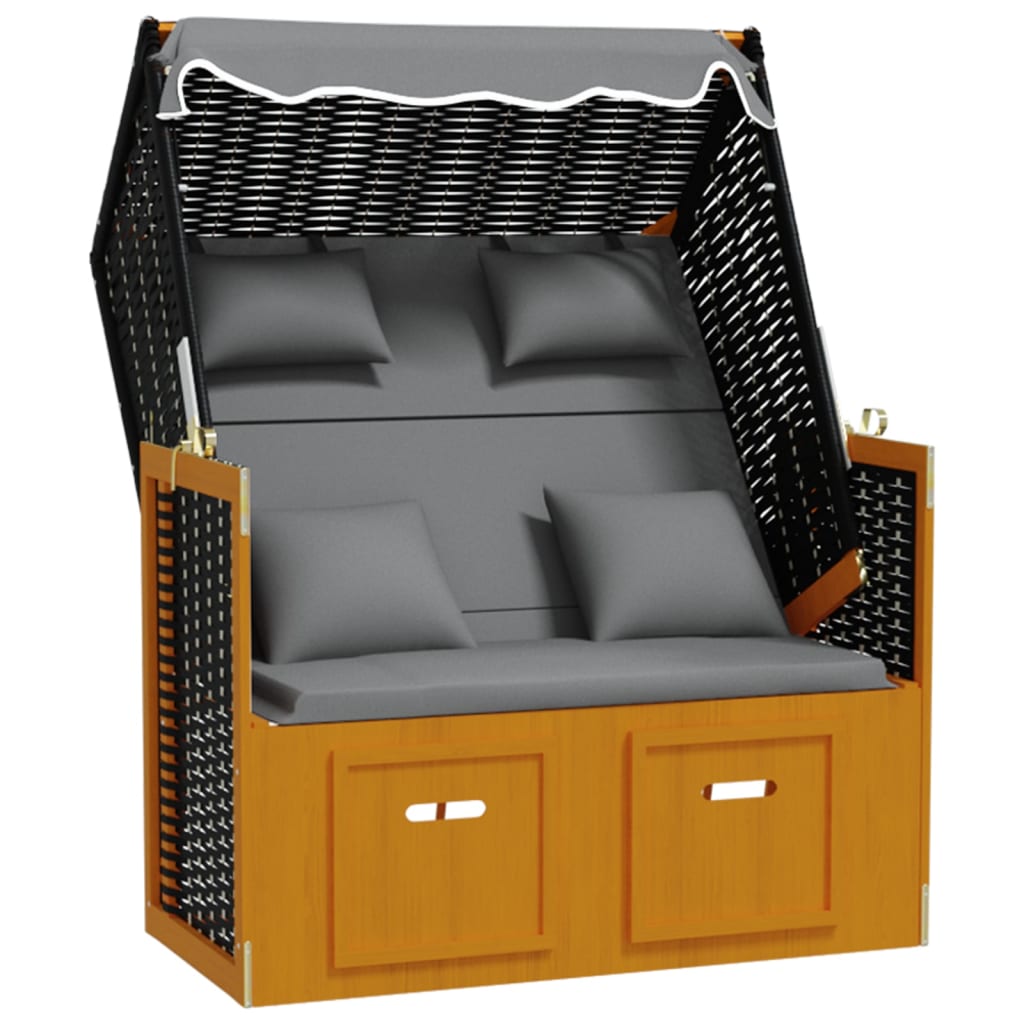 Strandstoel met kussen poly rattan en hout zwart en antraciet