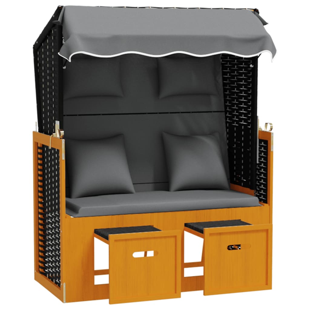 Strandstoel met kussen poly rattan en hout zwart en antraciet