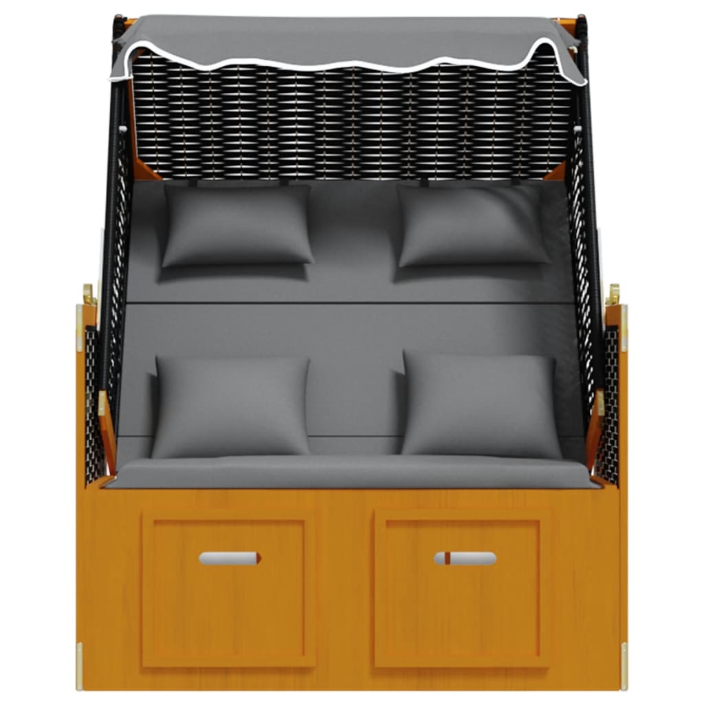 Strandstoel met kussen poly rattan en hout zwart en antraciet
