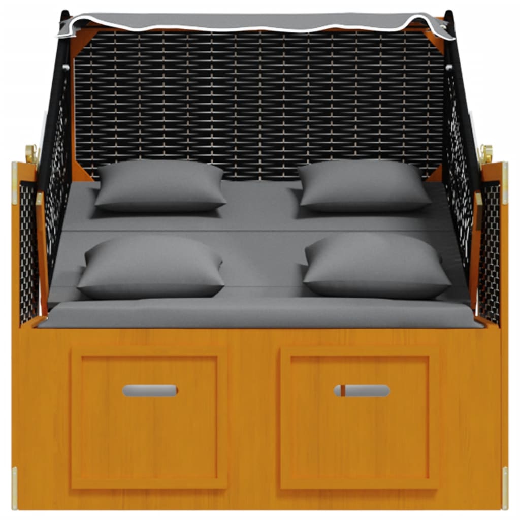 Strandstoel met kussen poly rattan en hout zwart en antraciet
