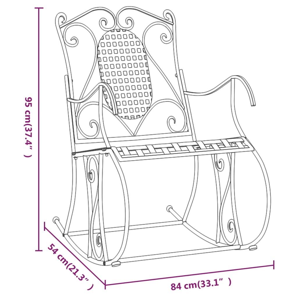 Schommelbank 84 cm staal zwart