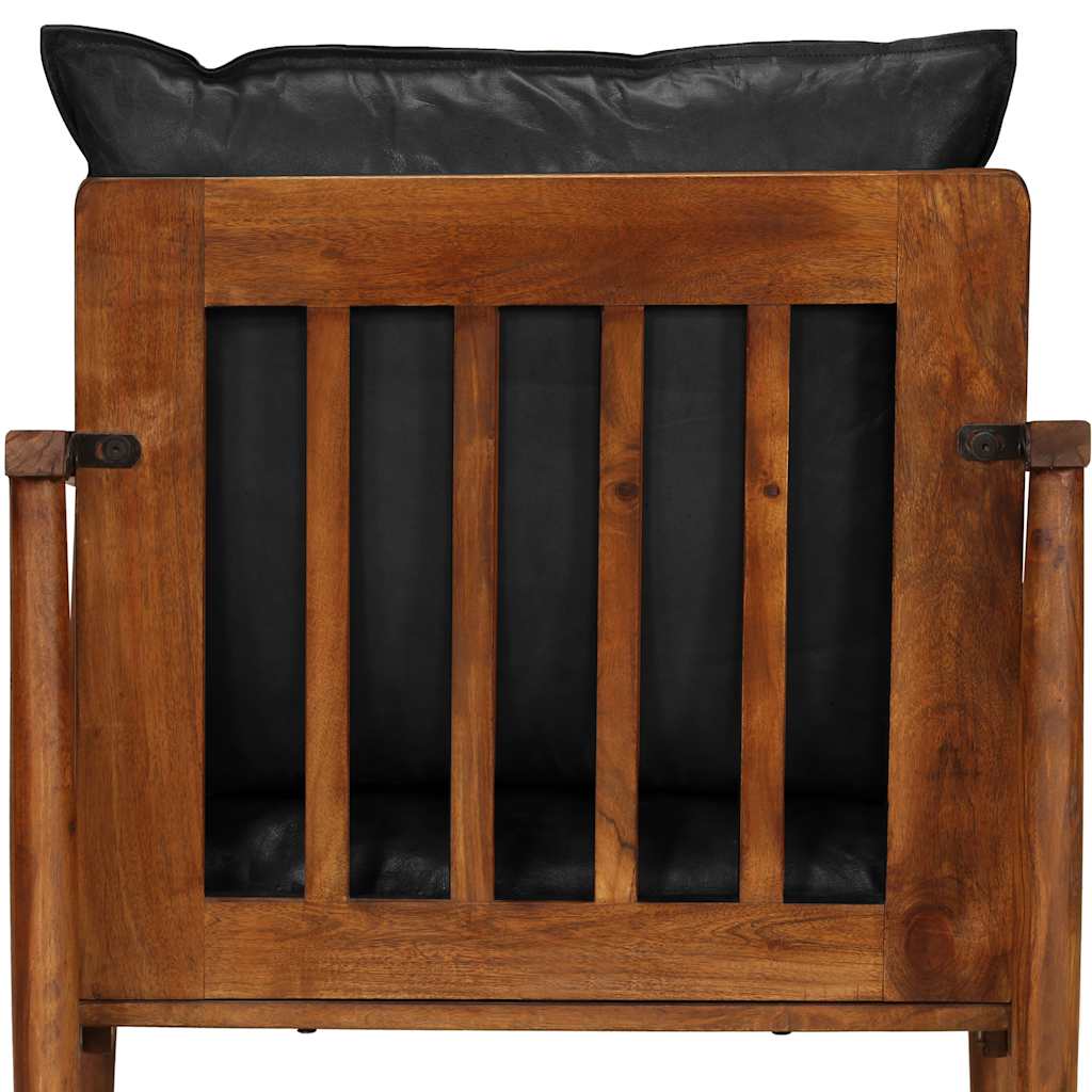 Fauteuil echt leer en massief acaciahout
