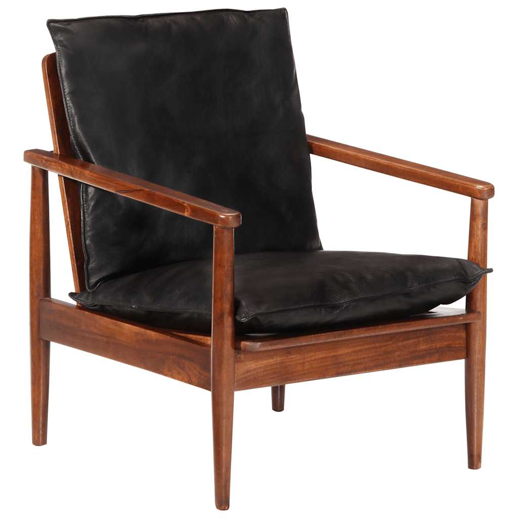 Fauteuil echt leer en massief acaciahout