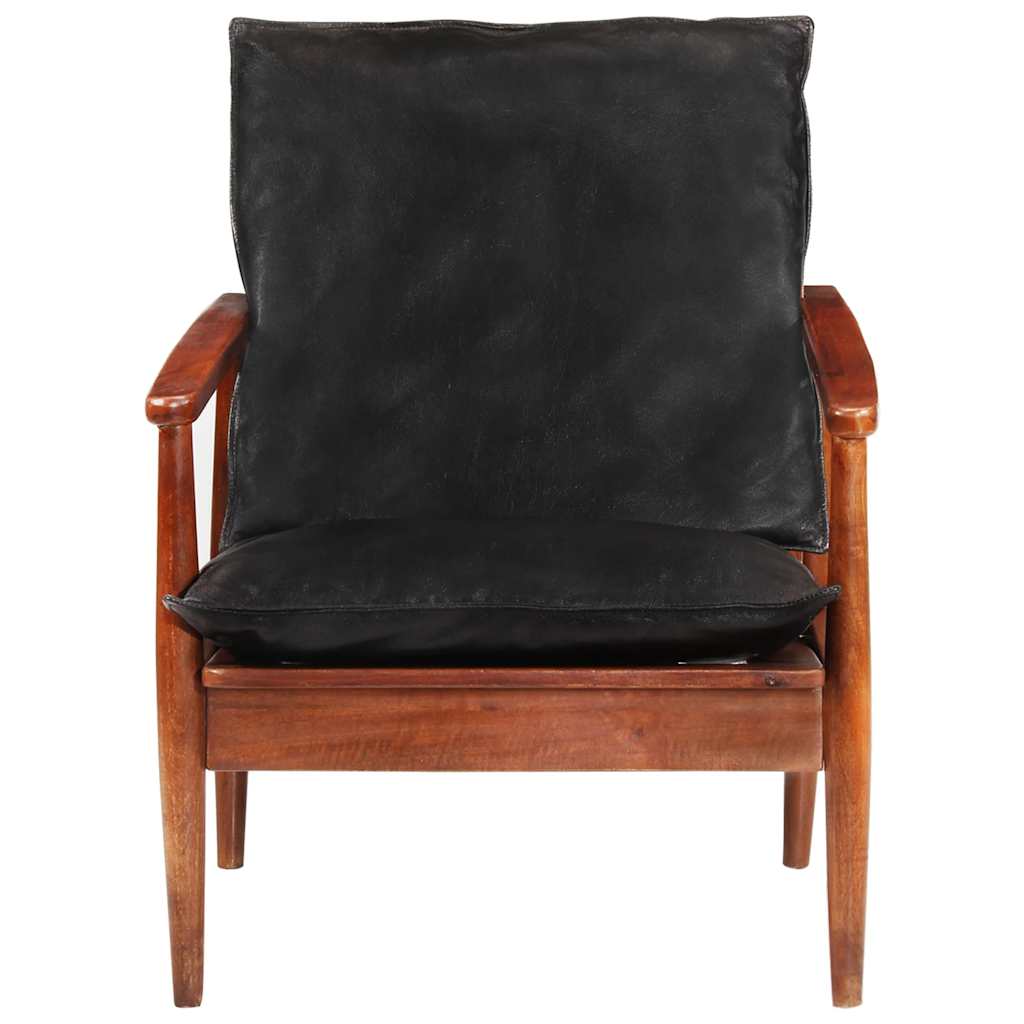 Fauteuil echt leer en massief acaciahout