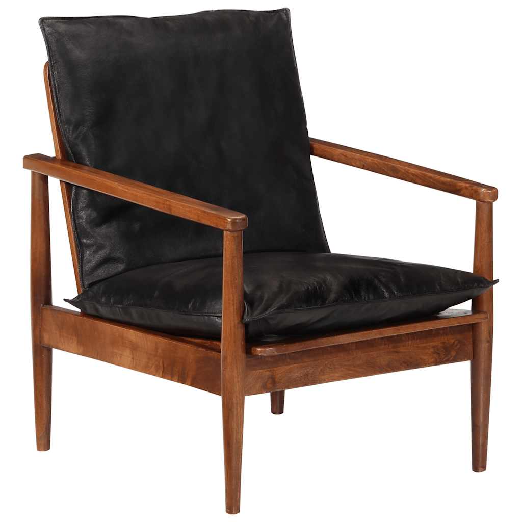Fauteuil echt leer en massief acaciahout