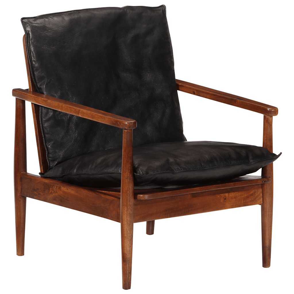 Fauteuil echt leer en massief acaciahout