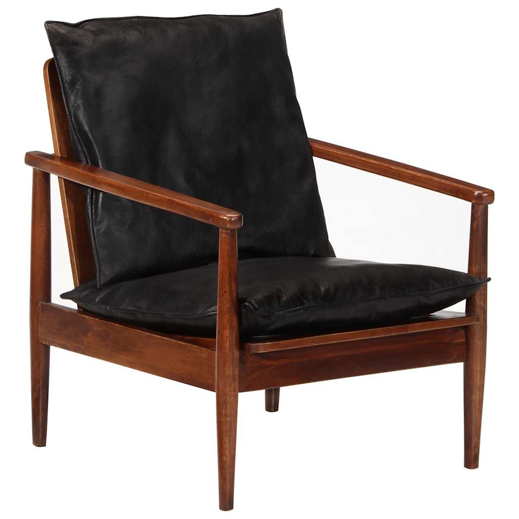 Fauteuil echt leer en massief acaciahout