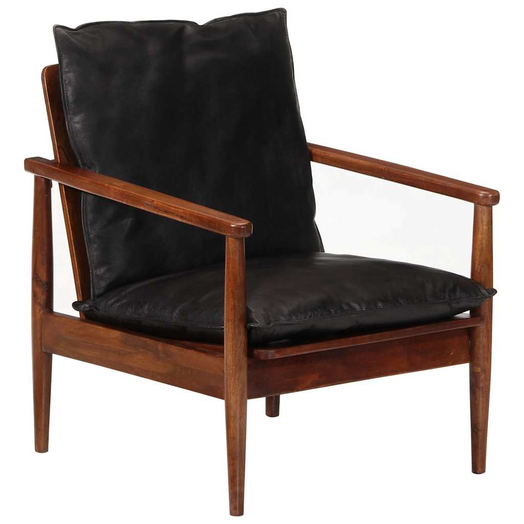 Fauteuil echt leer en massief acaciahout