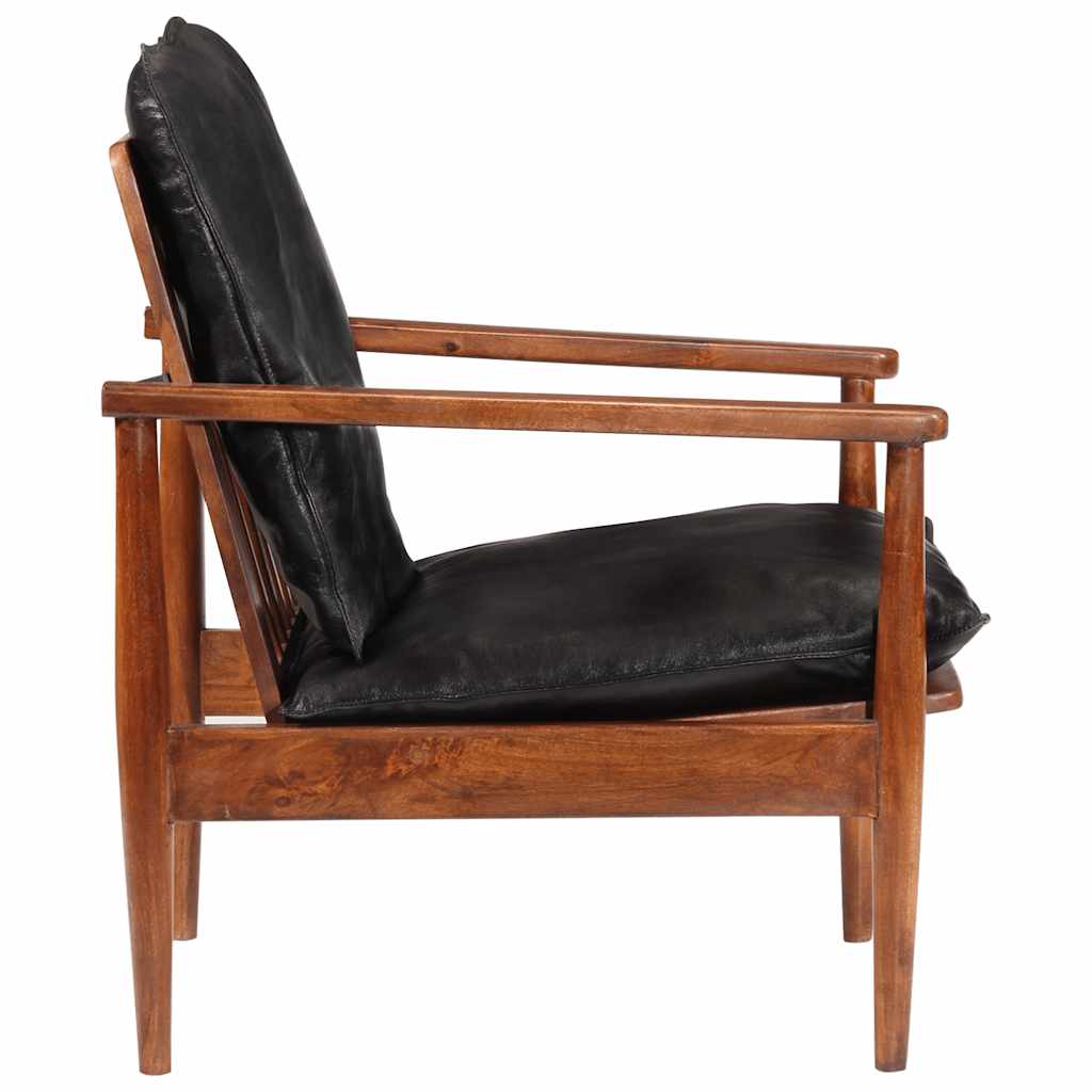 Fauteuil echt leer en massief acaciahout