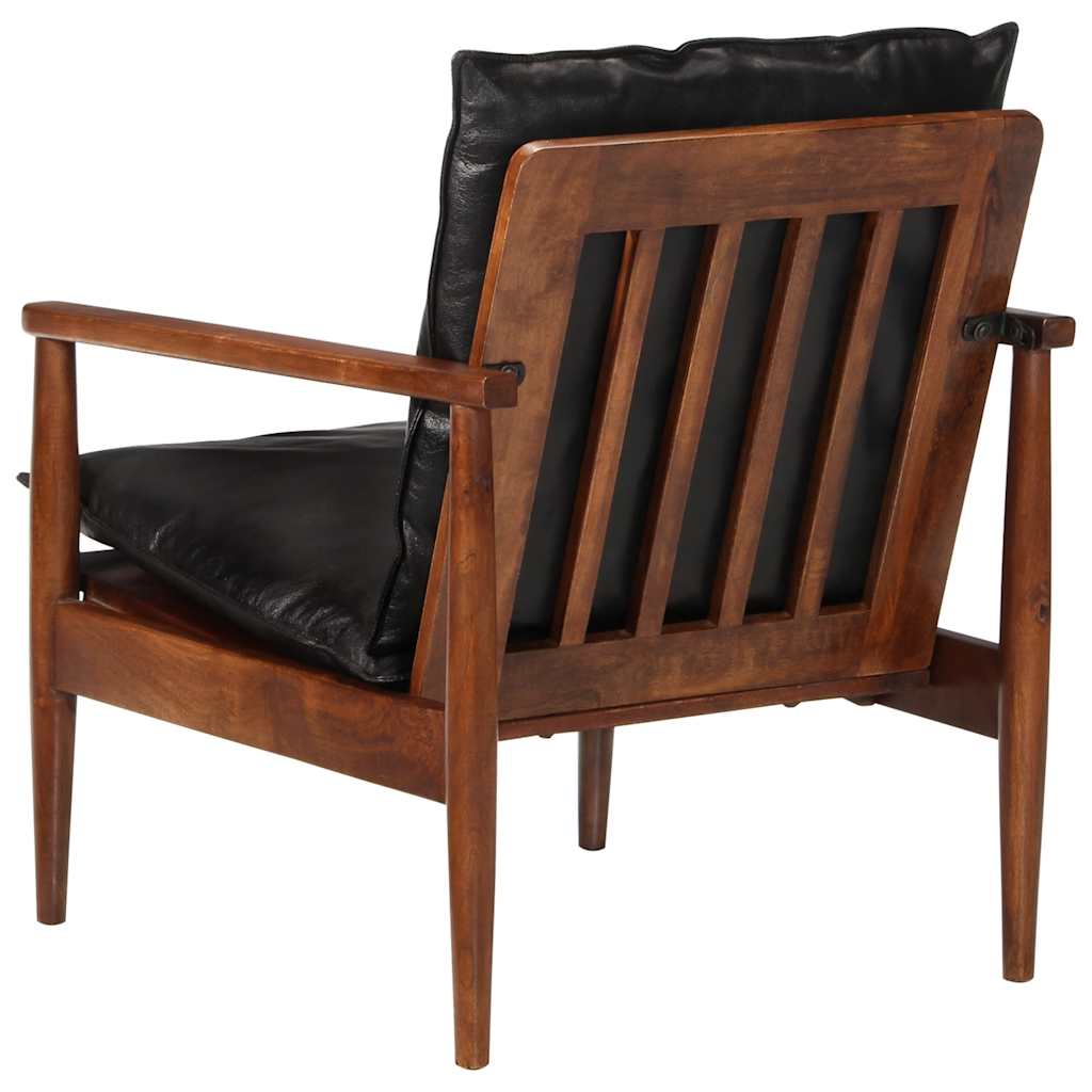Fauteuil echt leer en massief acaciahout