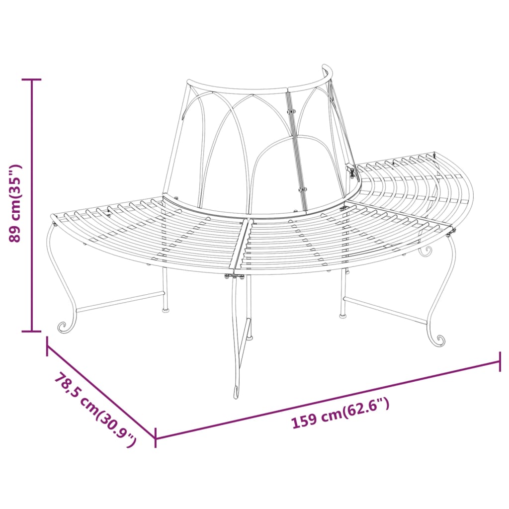 Boombanken 2 st halfrond Ø159 cm staal zwart
