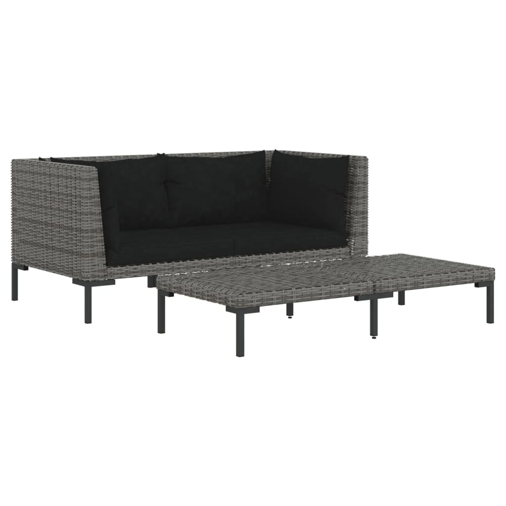 3-Delige Loungeset Halfrond Poly Rattan Donkergrijs 1 2x hoek + Tafel
