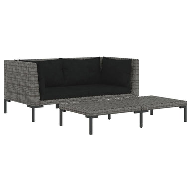 3-Delige Loungeset Halfrond Poly Rattan Donkergrijs 1 2x hoek + Tafel