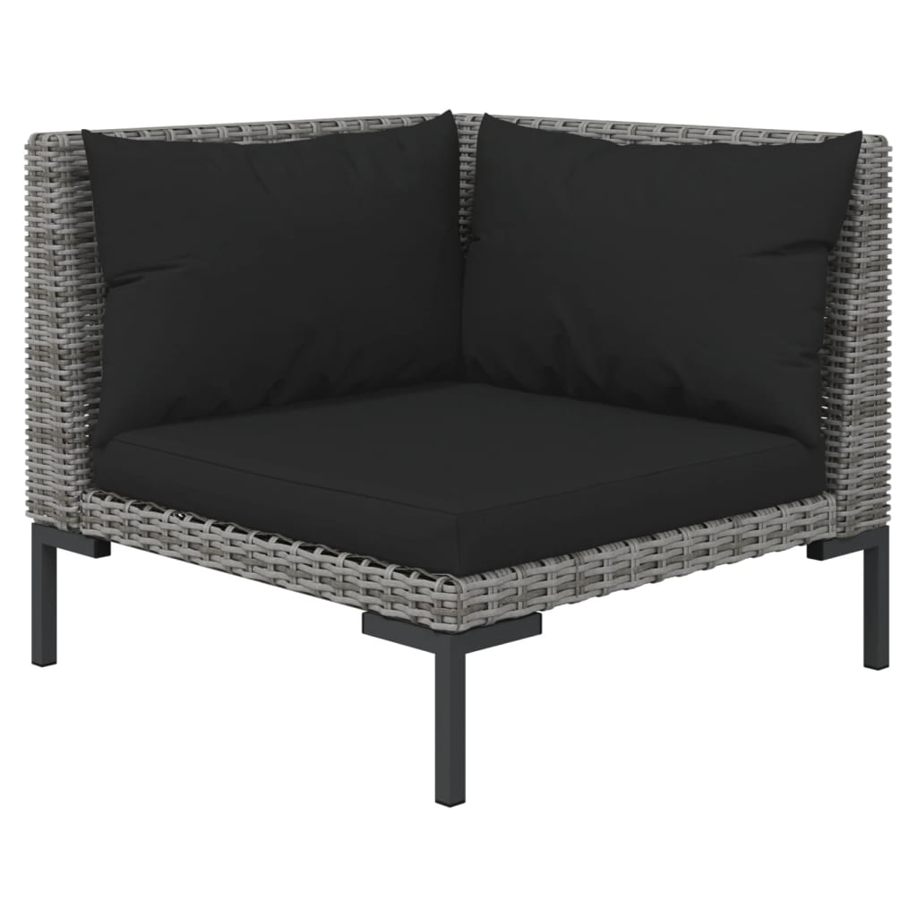 3-Delige Loungeset Halfrond Poly Rattan Donkergrijs 1 2x hoek + Tafel