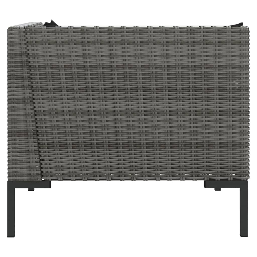 3-Delige Loungeset Halfrond Poly Rattan Donkergrijs 1 2x hoek + Tafel