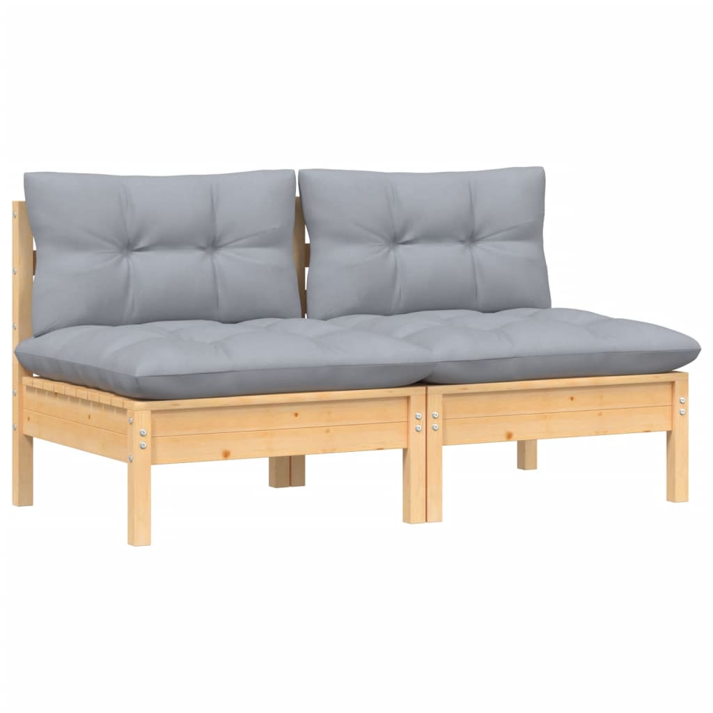 Tuinbank 2-zits met grijze kussens massief grenenhout