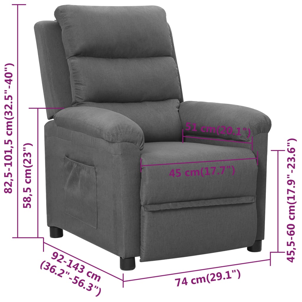 Fauteuil verstelbaar stof lichtgrijs