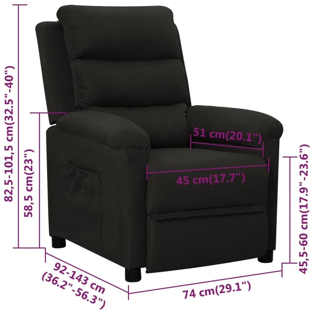 Fauteuil verstelbaar stof zwart