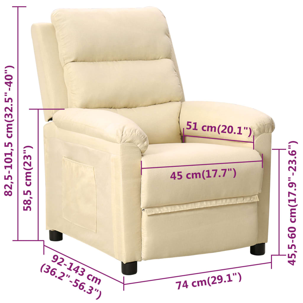 Fauteuil verstelbaar stof crèmekleurig
