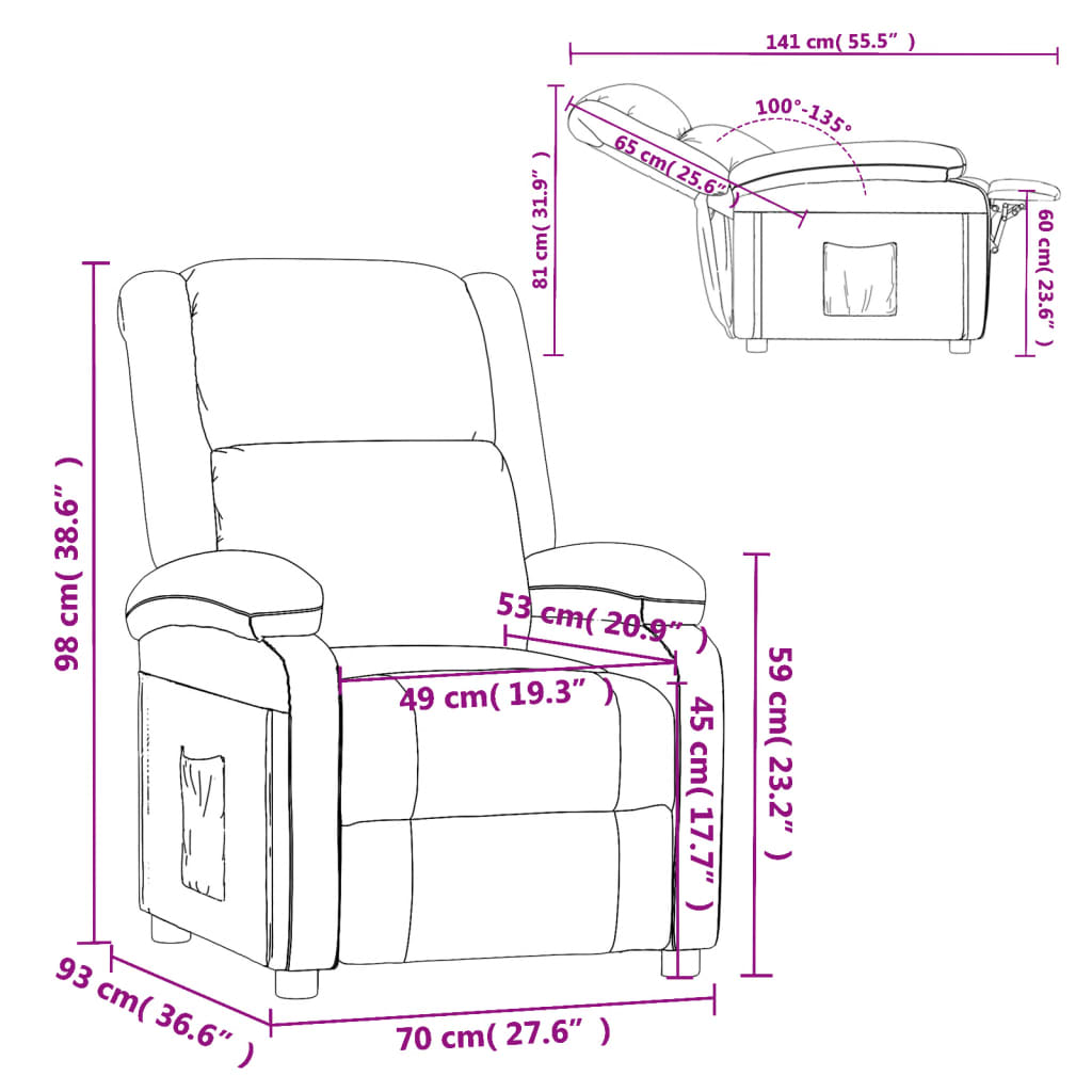 Fauteuil verstelbaar fluweel geel