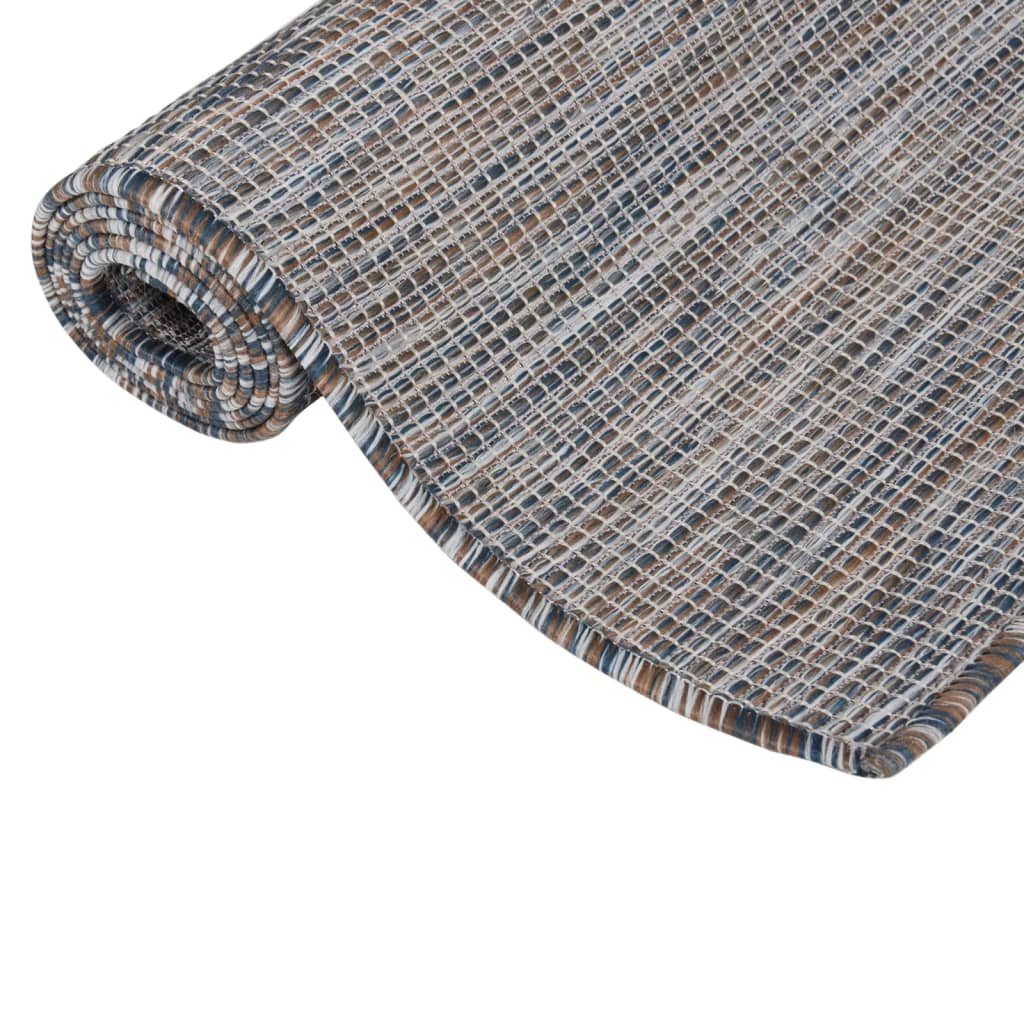 Buitenkleed platgeweven 80x150 cm bruin en blauw