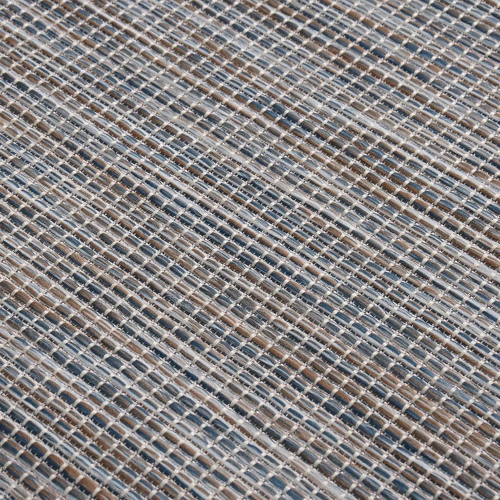 Buitenkleed platgeweven 80x250 cm bruin en blauw