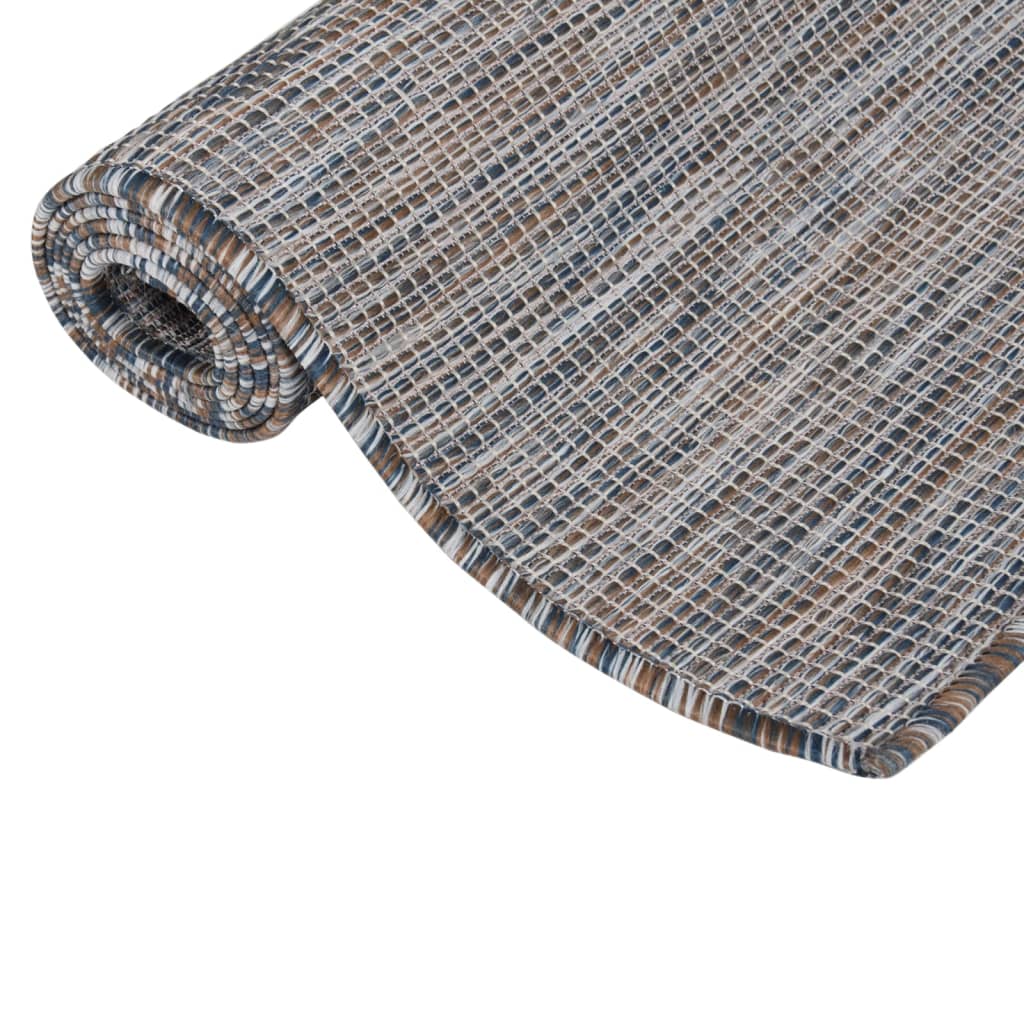 Buitenkleed platgeweven 140x200 cm bruin en blauw
