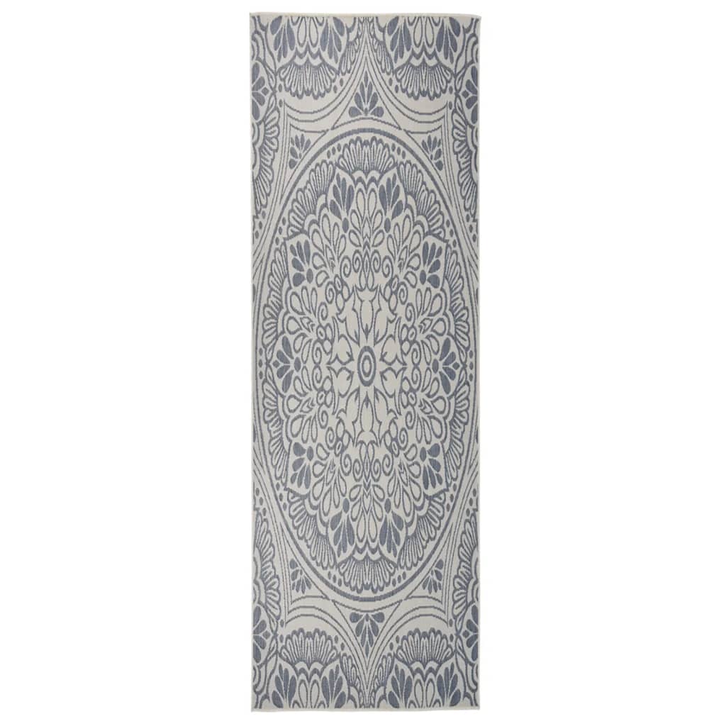 Buitenkleed met patroon platgeweven 80x250 cm blauw