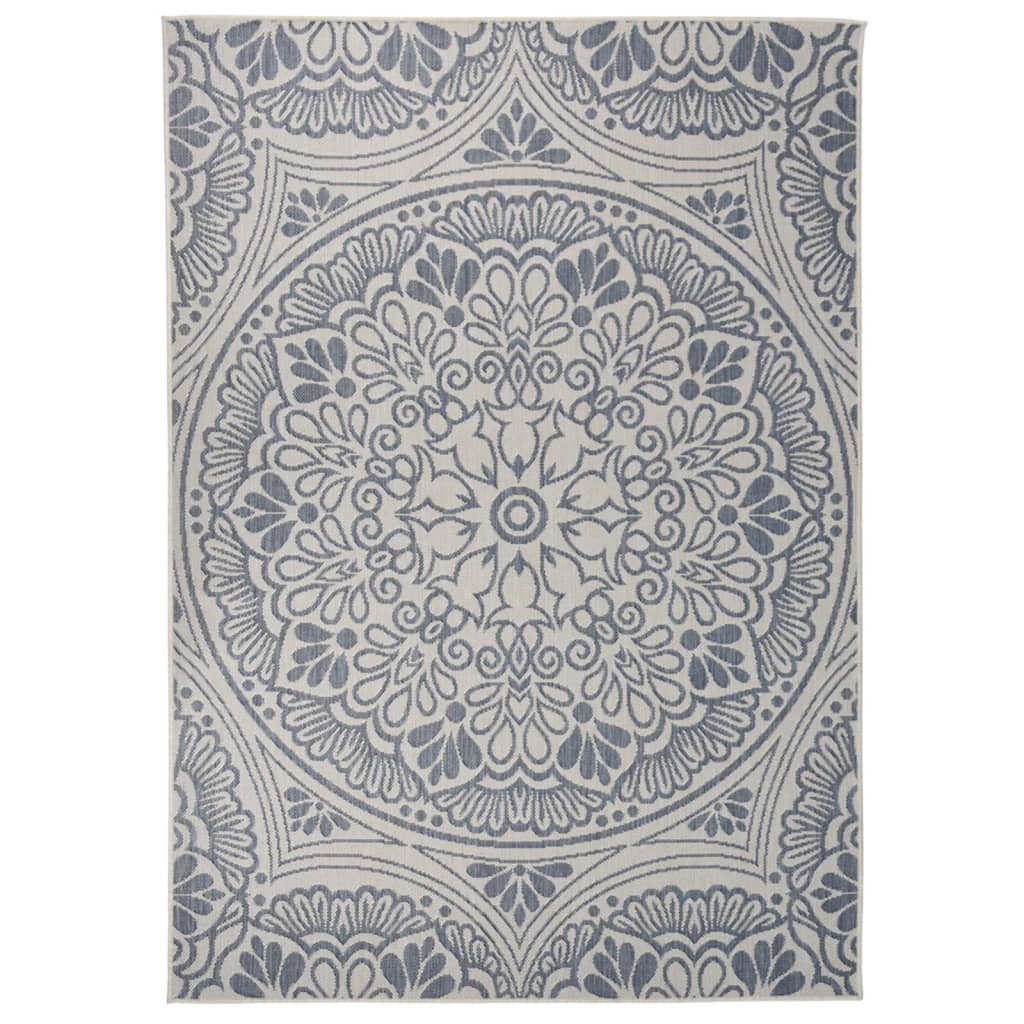 Buitenkleed met patroon platgeweven 140x200 cm blauw