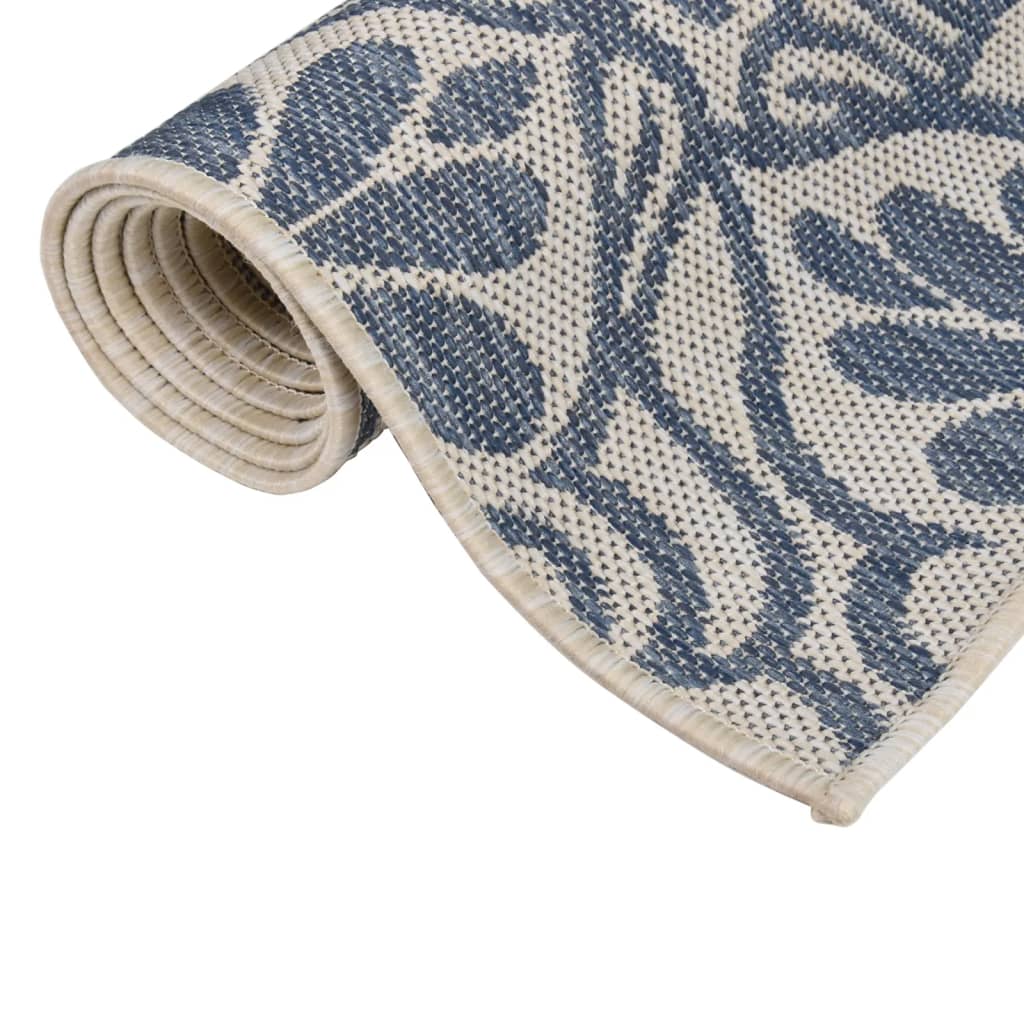 Buitenkleed met patroon platgeweven 140x200 cm blauw