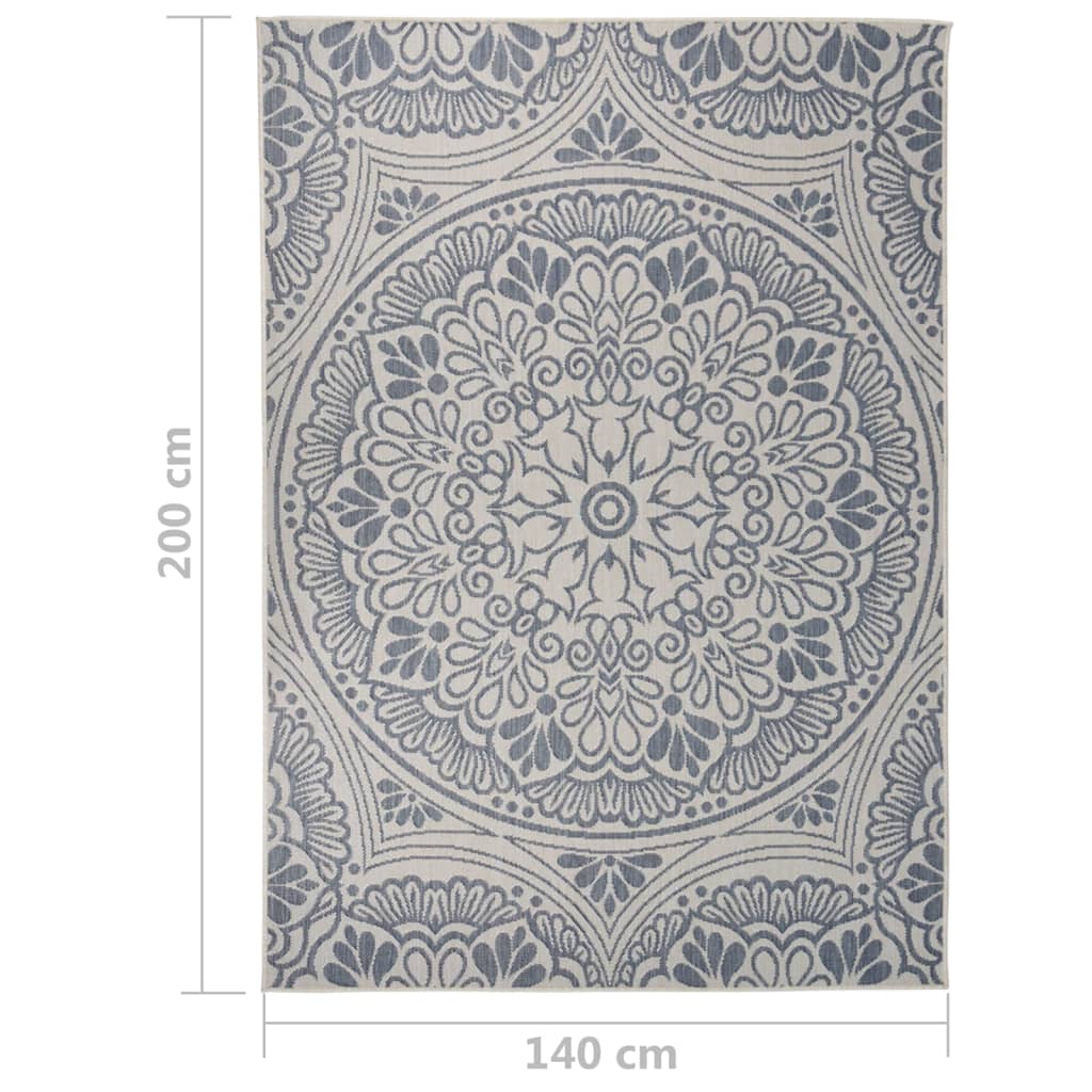 Buitenkleed met patroon platgeweven 140x200 cm blauw