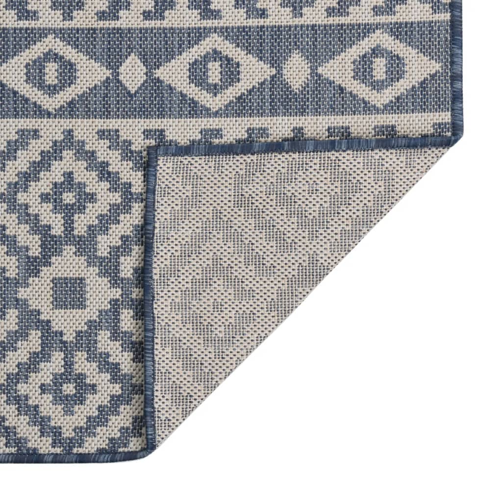 Buitenkleed met patroon platgeweven 80x150 cm blauw