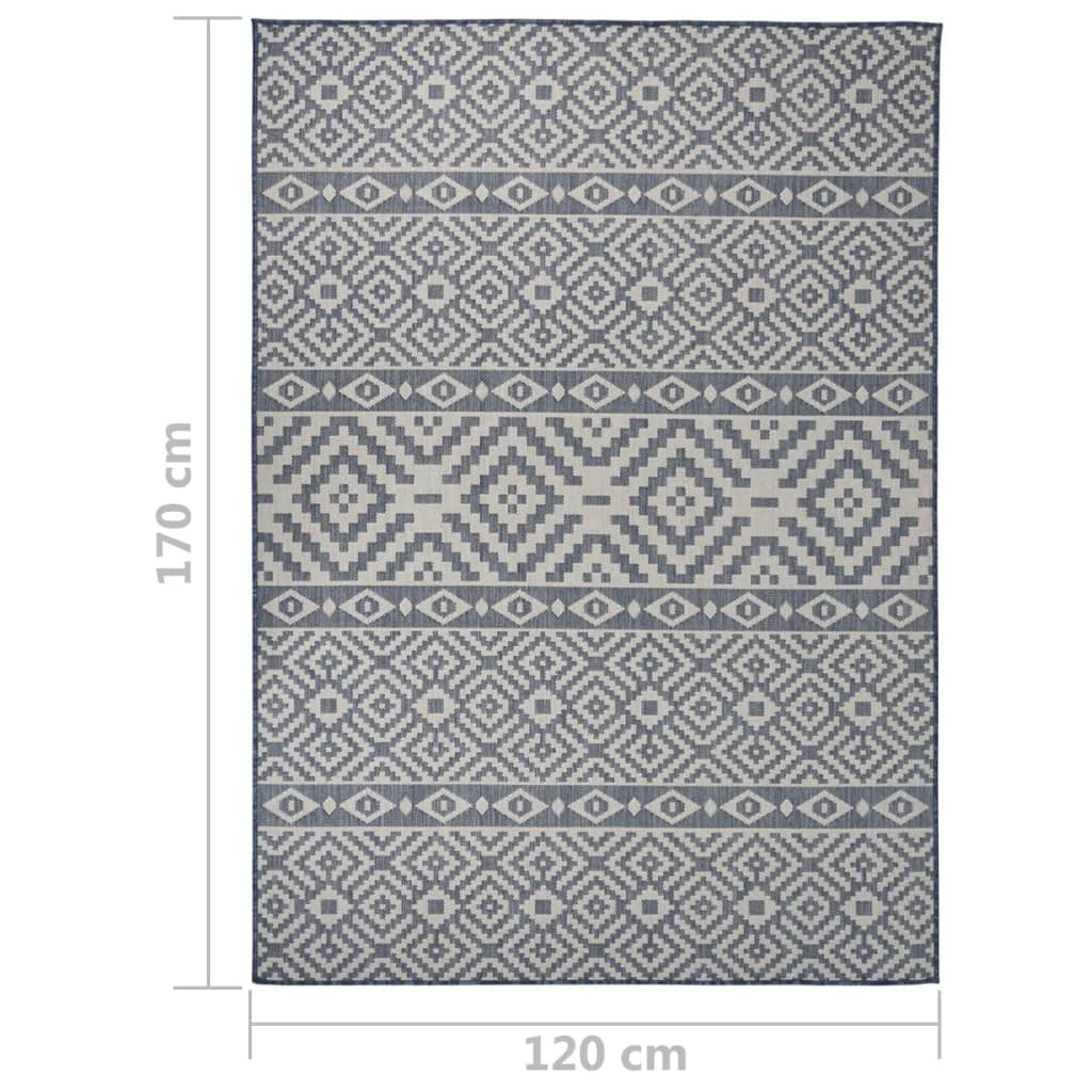 Buitenkleed met patroon platgeweven 120x170 cm blauw