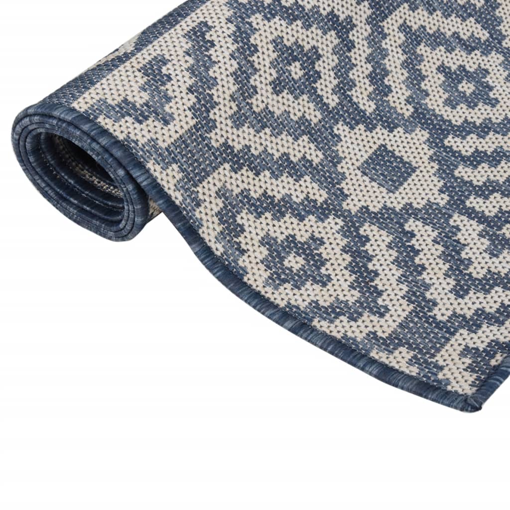 Buitenkleed met patroon platgeweven 140x200 cm blauw