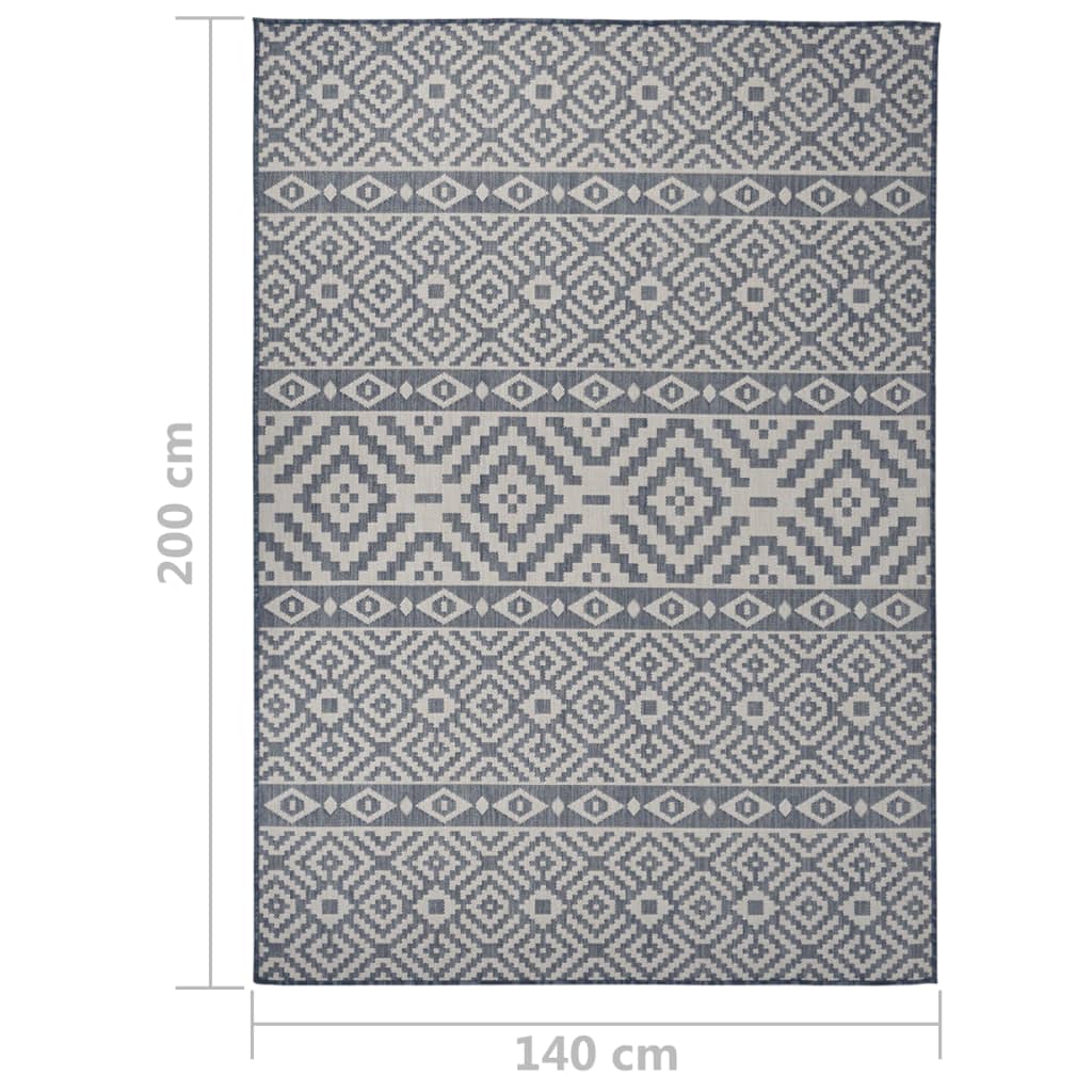 Buitenkleed met patroon platgeweven 140x200 cm blauw
