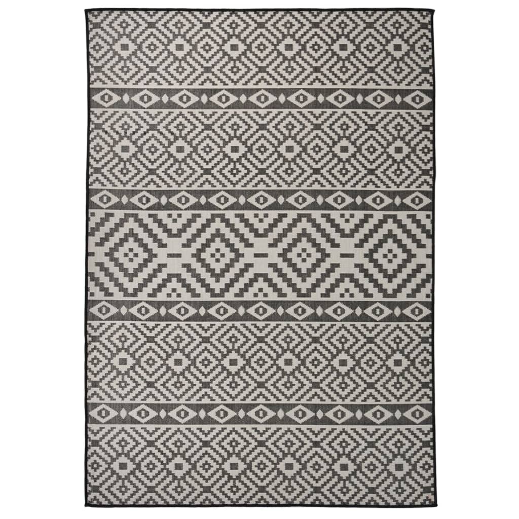 Buitenkleed met patroon platgeweven 140x200 cm zwart