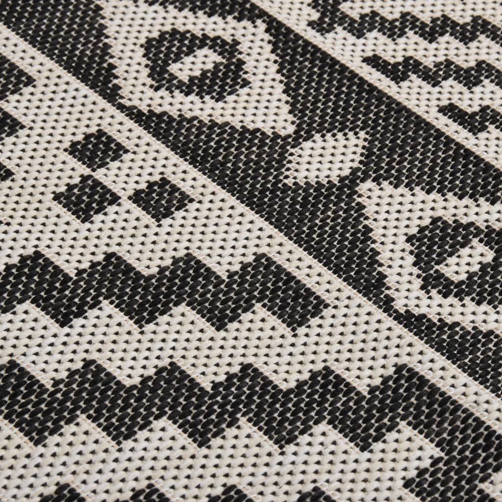Buitenkleed met patroon platgeweven 140x200 cm zwart