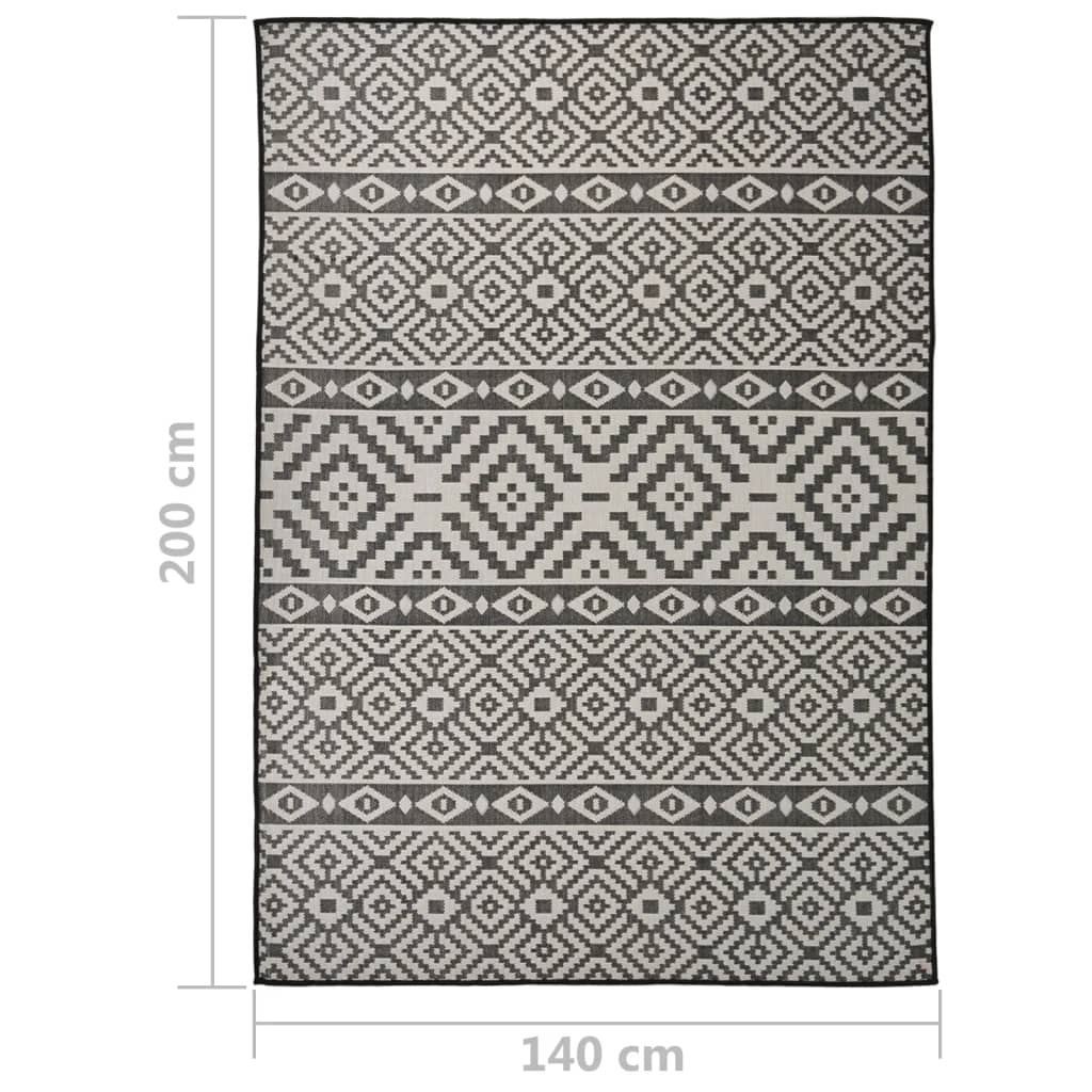 Buitenkleed met patroon platgeweven 140x200 cm zwart