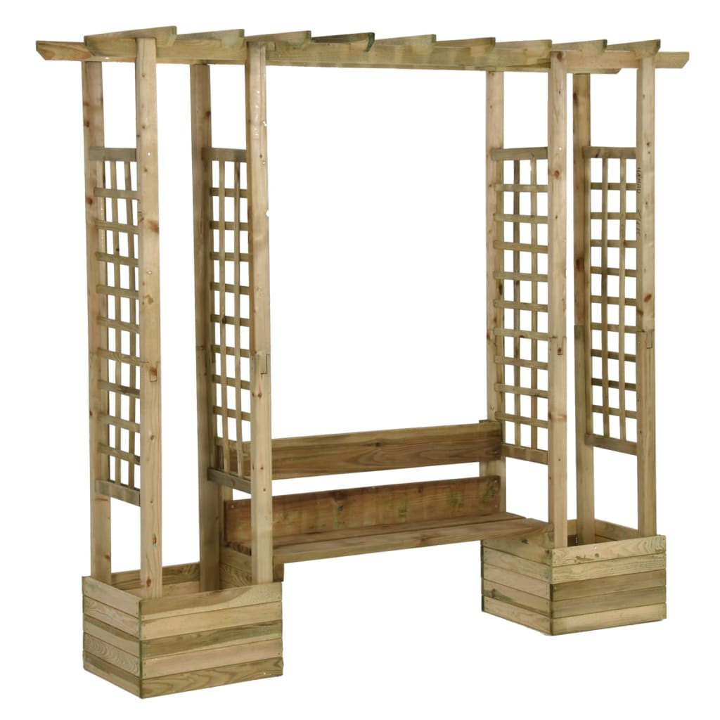 Pergola met bank en plantenbakken geïmpregneerd grenenhout
