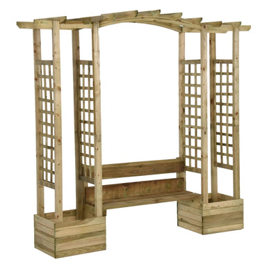 Pergola met bank en plantenbakken geïmpregneerd grenenhout