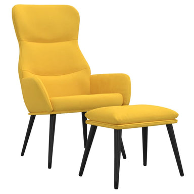 Relaxstoel met voetenbank stof mosterdgeel