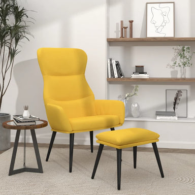 Relaxstoel met voetenbank stof mosterdgeel