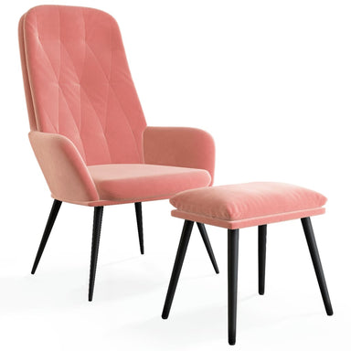 Relaxstoel met voetenbank fluweel roze