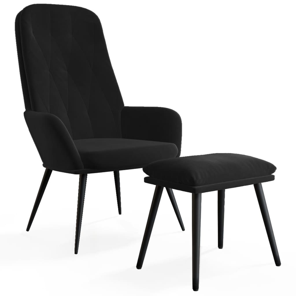 Relaxstoel met voetenbank fluweel zwart