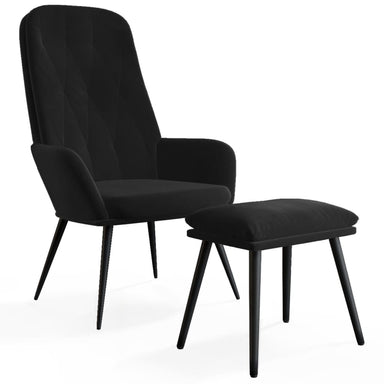 Relaxstoel met voetenbank fluweel zwart