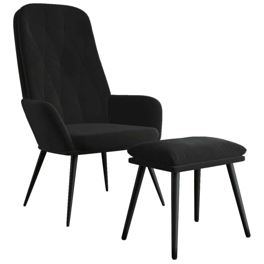 Relaxstoel met voetenbank fluweel zwart