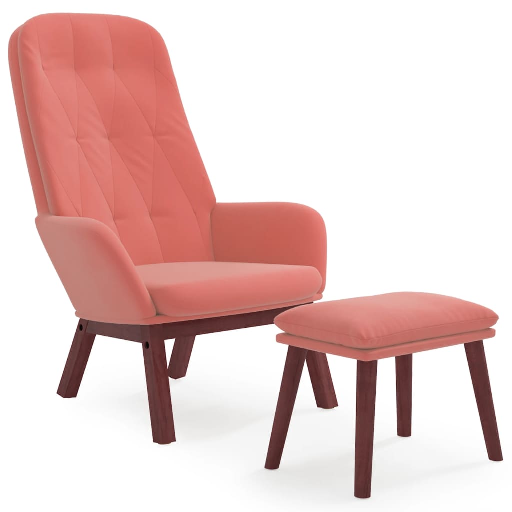 Relaxstoel met voetenbank fluweel roze
