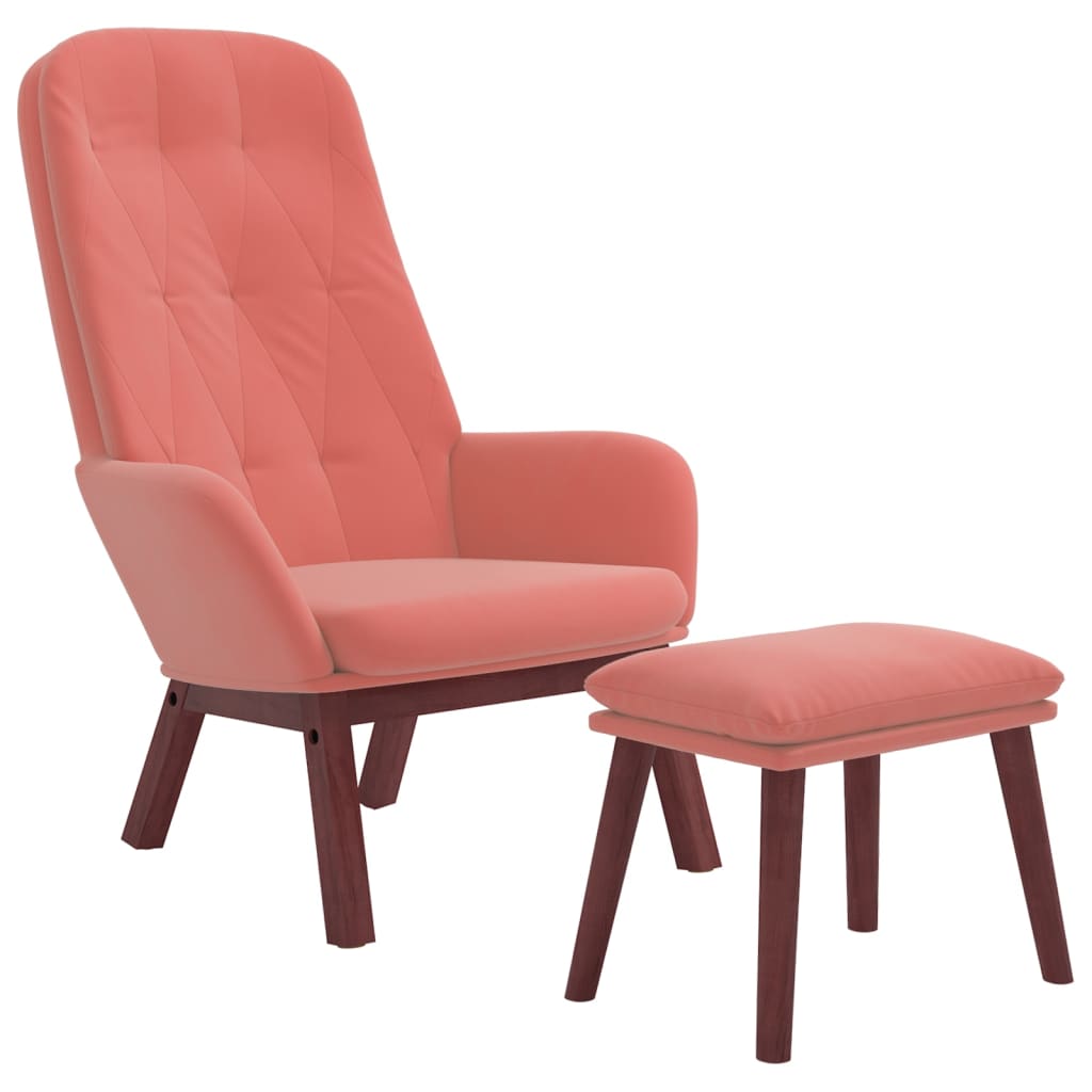 Relaxstoel met voetenbank fluweel roze